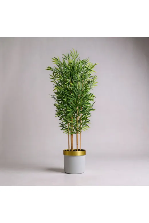 ERHAN FLOWERS erh.1703 Yapay Bambu Ağaç 170 Cm 6 Dallı Yogun Yaprak Beyaz Gold Saksı