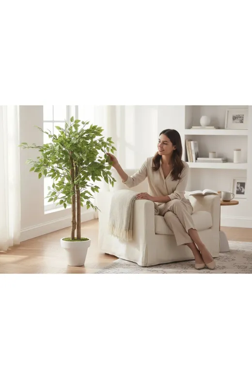 ERHAN FLOWERS erh.2117 Yapay Salon Çiçegi Yapay Ağaç 130 Cm 2 Gövdeli Beyaz Plastik Saksi