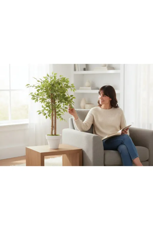 ERHAN FLOWERS erh.2117 Yapay Salon Çiçegi Yapay Ağaç 130 Cm 2 Gövdeli Beyaz Plastik Saksi