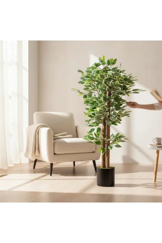 ERHAN FLOWERS mını.100 100 Cm Yeşil Beyaz Yapay Benjamin Ağacı