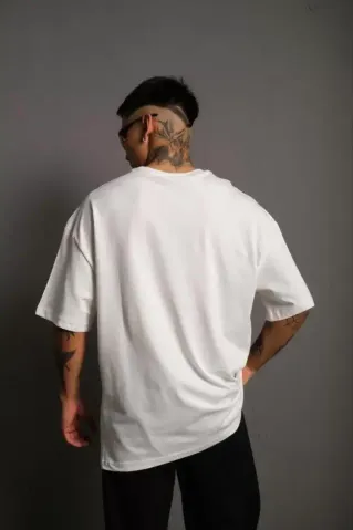 Erkek 24/1 Düz A Kalite Oversize T-shirt - Beyaz - S - Beyaz