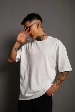Erkek 24/1 Düz A Kalite Oversize T-shirt - Beyaz - S - Beyaz