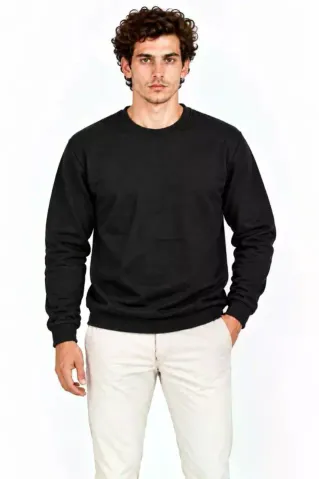 Erkek 2Li Bisiklet Yaka İçi Şardonlu 2 İplik Düz Uzun Kollu Regular Fit Sweatshirt - Siyah - Gri - L - Çok Renkli
