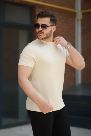 Erkek Basic Kısa Kollu Tişört - 2XL - Kemik