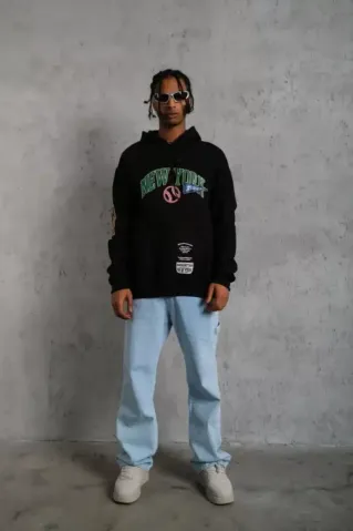 Erkek Baskılı Kapüşonlu Sweatshirt - Siyah - S - Siyah