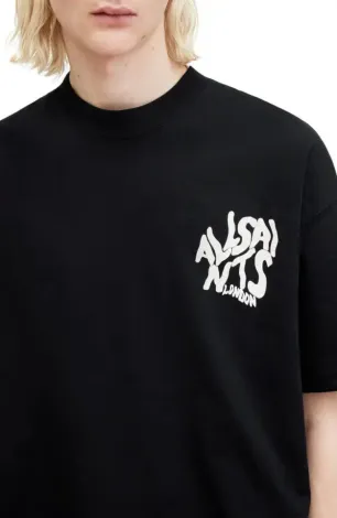 Erkek Baskılı Oversize T-shirt - Siyah - S - Siyah