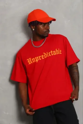 Erkek Baskılı T-Shirt Kısa Kol Bisiklet Yaka Regular Fit Rahat Kalıp Günlük Tişört - Kırmızı - XS - Kırmızı