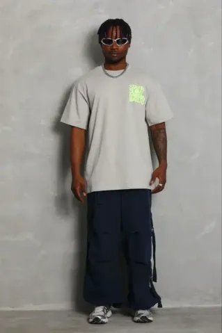 Erkek Baskılı T-Shirt Kısa Kol Bisiklet Yaka Regular Fit Rahat Kalıp Günlük Tişört - Gri - 2XL - Gri