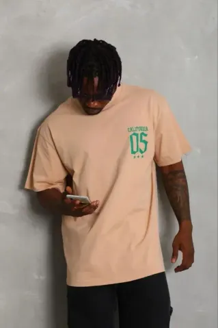 Erkek Baskılı T-Shirt Kısa Kol Bisiklet Yaka Regular Fit Rahat Kalıp Günlük Tişört - Bej - L - Bej
