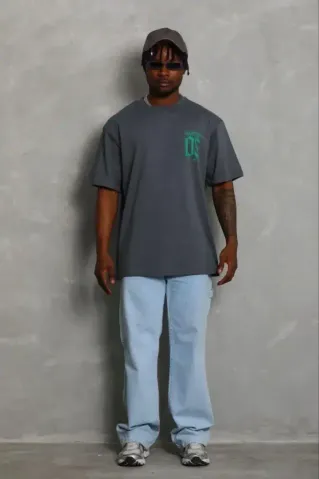 Erkek Baskılı T-Shirt Kısa Kol Bisiklet Yaka Regular Fit Rahat Kalıp Günlük Tişört - Füme - 2XL - Füme