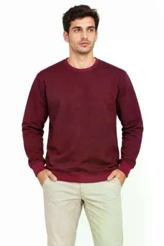 Erkek Bisiklet Yaka İçi Şardonlu 2 İplik Düz Uzun Kollu Regular Fit Sweatshirt -Bordo - XL - Bordo