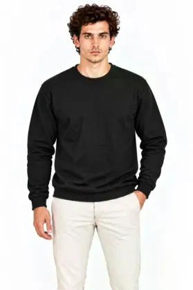 Erkek Bisiklet Yaka İçi Şardonlu 2 İplik Düz Uzun Kollu Regular Fit Sweatshirt - Siyah - L - Siyah