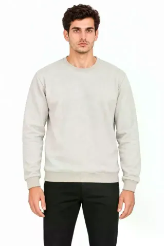 Erkek Bisiklet Yaka İçi Şardonlu 2 İplik Düz Uzun Kollu Regular Fit Sweatshirt - Gri - 2XL - Gri
