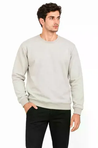 Erkek Bisiklet Yaka İçi Şardonlu 2 İplik Düz Uzun Kollu Regular Fit Sweatshirt - Gri - 2XL - Gri