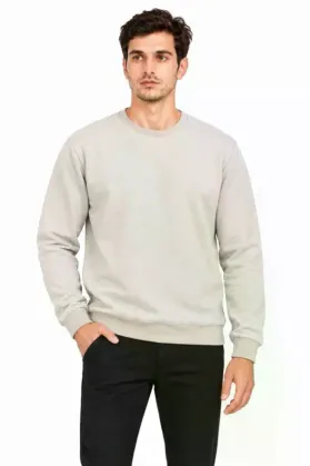 Erkek Bisiklet Yaka İçi Şardonlu 2 İplik Düz Uzun Kollu Regular Fit Sweatshirt - Gri - L - Gri