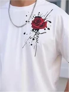 Erkek Bisiklet Yaka Kısa Kol Baskılı T-shirt - Beyaz - S - Siyah