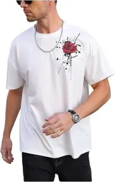 Erkek Bisiklet Yaka Kısa Kol Baskılı T-shirt - Beyaz - S - Siyah