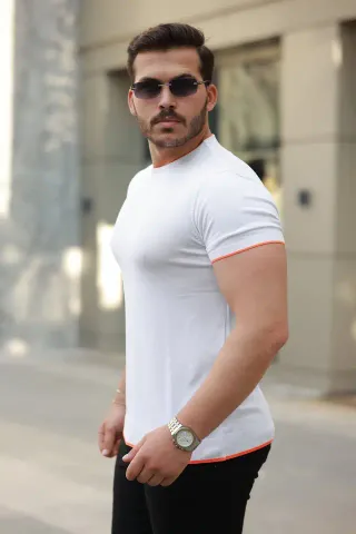 Erkek Bisiklet Yaka Kısa Kollu Tişört - 3XL - Beyaz