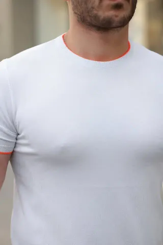 Erkek Bisiklet Yaka Kısa Kollu Tişört - 3XL - Beyaz