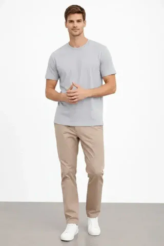 Erkek Bisiklet Yaka Tişört Regular Kalıp Basic Pamuklu Günlük Kullanım T-shirt - Gri - S - Gri