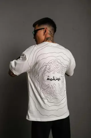 Erkek Bisiklet Yakalı Sırt Baskılı Oversize T-Shirt - Beyaz - S - Beyaz
