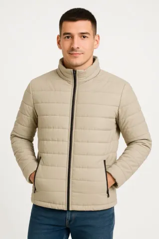 Erkek Bomber Mont Ceket – Su İtici Kumaş, Kapitone Astarlı, Fermuarlı, Kışlık - Bej - 2XL - Bej
