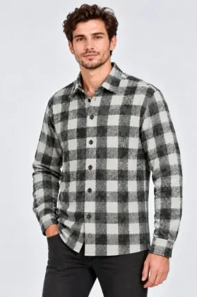 Erkek Ekose Kareli Batik Yıkamalı Şardonlu Uzun Kollu Regular Fit Oduncu Gömlek - Gri - XL - Gri