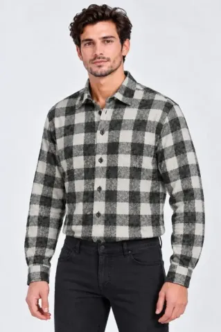 Erkek Ekose Kareli Batik Yıkamalı Şardonlu Uzun Kollu Regular Fit Oduncu Gömlek - Gri - XL - Gri