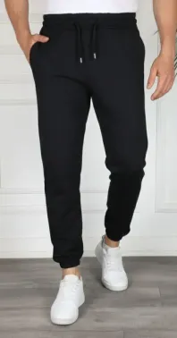 Erkek Jogger Eşofman Altı Rahat Kalıp, Cepli, Lastikli Paça, Günlük Spor Pantolon - Siyah - XL - Siyah