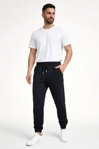 Erkek Jogger Eşofman Altı Rahat Kalıp, Cepli, Lastikli Paça, Günlük Spor Pantolon - Siyah - XL - Siyah