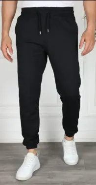 Erkek Jogger Eşofman Altı Rahat Kalıp, Cepli, Lastikli Paça, Günlük Spor Pantolon - Siyah - XL - Siyah