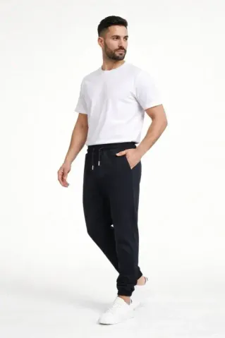 Erkek Jogger Eşofman Altı Rahat Kalıp, Cepli, Lastikli Paça, Günlük Spor Pantolon - Siyah - XL - Siyah