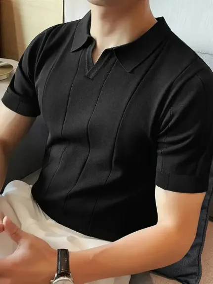 Erkek Kısa Kollu Polo Yakalı Triko Tshirt - STANDART - Siyah