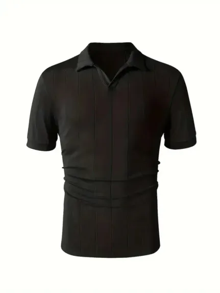 Erkek Kısa Kollu Polo Yakalı Triko Tshirt - STANDART - Siyah