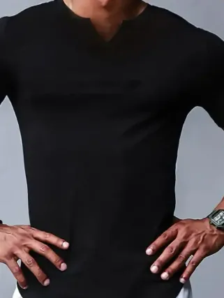 Erkek Kısa Kollu V Yaka Süprem T-shirt - L-XL - Siyah