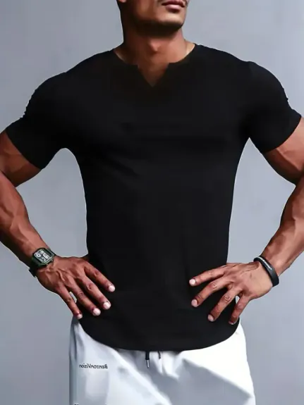 Erkek Kısa Kollu V Yaka Süprem T-shirt - S-M - Siyah