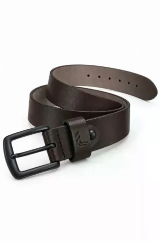 Erkek Koyu Kahverengi 3,5 Cm Metal Tokalı Kot Ve Kumaş Pantolon Kemeri - 125 cm - Kahverengi