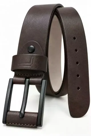 Erkek Koyu Kahverengi 4 Cm Metal Tokalı Kot Ve Kumaş Pantolon Kemeri - 105 cm - Kahverengi