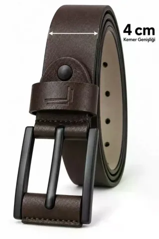 Erkek Koyu Kahverengi 4 Cm Metal Tokalı Kot Ve Kumaş Pantolon Kemeri - 120 cm - Kahverengi