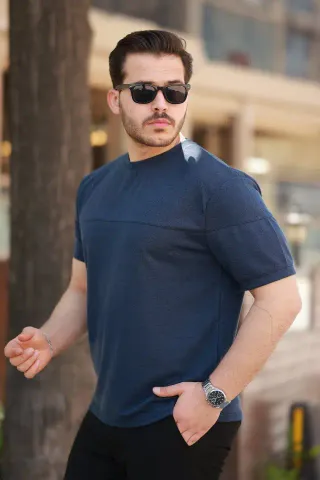 Erkek Oversize Bisiklet Yaka Kısa Kollu T-shirt - XL - Lacivert