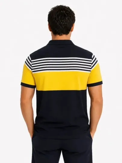 Erkek Pike Kumaş Çizgili Polo Yaka Tişört Kısa Kol Yazlık T-Shirt - Lacivert - L - Lacivert
