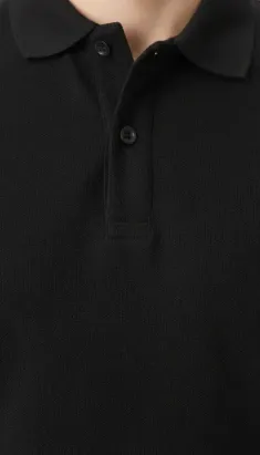 Erkek Pike Kumaş Düğmeli Yaka Regular Fit Günlük Kısa Kol Tişört T-shirt - Siyah - S - Siyah