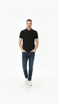 Erkek Pike Kumaş Düğmeli Yaka Regular Fit Günlük Kısa Kol Tişört T-shirt - Siyah - XL - Siyah
