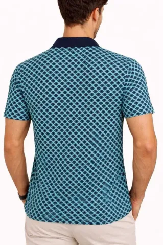 Erkek Pike Kumaş Polo Yaka Desenli Tişört Kısa Kol Yazlık T-Shirt - Turkuaz - S - Turkuaz