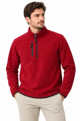 Erkek Polar Dik Yaka Yarım Fermuarlı Fermuarlı Göğüs Cepli Regular Fit Kışlık Sweatshirt - Bordo - S - Bordo