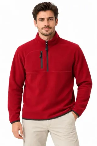 Erkek Polar Dik Yaka Yarım Fermuarlı Fermuarlı Göğüs Cepli Regular Fit Kışlık Sweatshirt - Bordo - S - Bordo