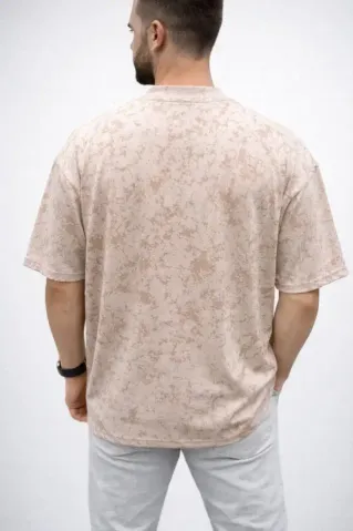 Erkek Premium Tişört OSY Yumuşak Dokulu Yıkamalı Oversize T-Shirt - Bej - XL - Bej