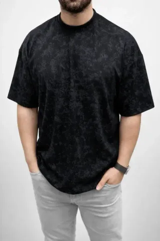 Erkek Premium Tişört OSY Yumuşak Dokulu Yıkamalı Oversize T-Shirt - Siyah - XL - Siyah
