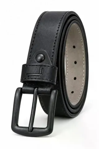 Erkek Siyah 3,5 Cm Dikiş Detaylı Metal Tokalı Kot Ve Kumaş Pantolon Kemeri - 110 cm - Siyah