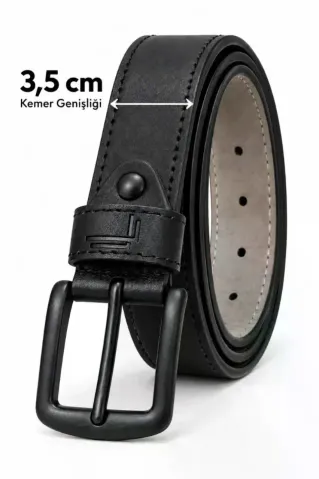 Erkek Siyah 3,5 Cm Dikiş Detaylı Metal Tokalı Kot Ve Kumaş Pantolon Kemeri - 110 cm - Siyah